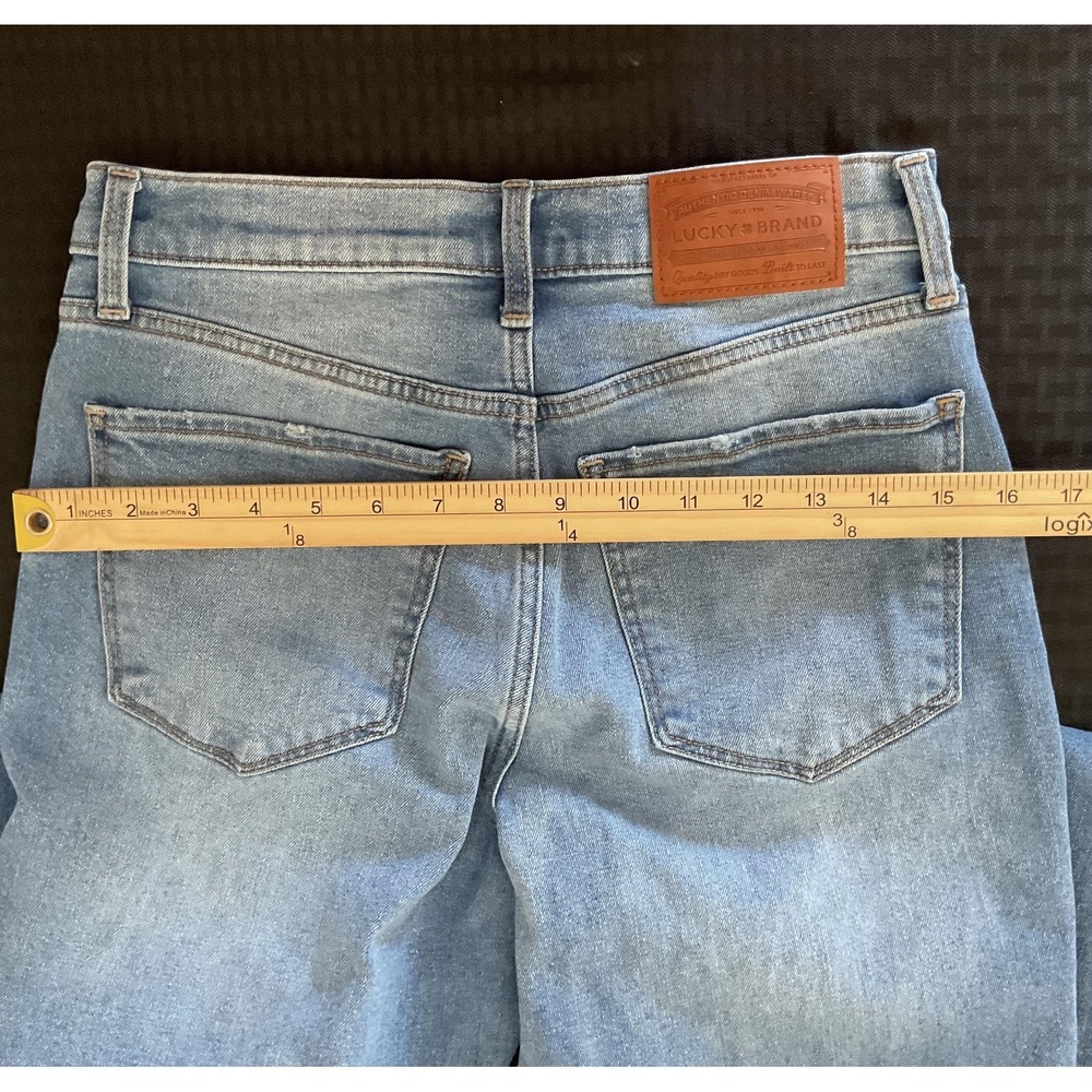 Lucky Brand Stevie High Rise Flare Jeans Womens 6/28 R Blue Distressed Raw Hem - Picture 9 of 13